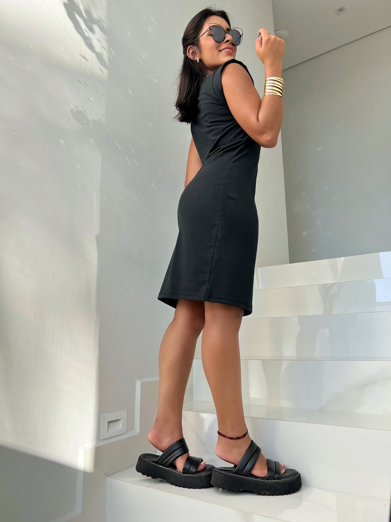 Vestido feminino de algodão sem mangas, cor sólida, alta elasticidade, vestido