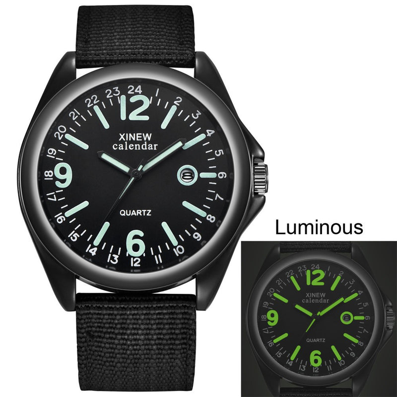 Xinew militar relógios masculinos moda fulgor luminoso relógio de quartzo cale