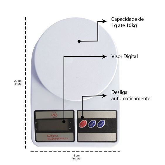 Balança Digital De Cozinha Alta Precisao 10kg