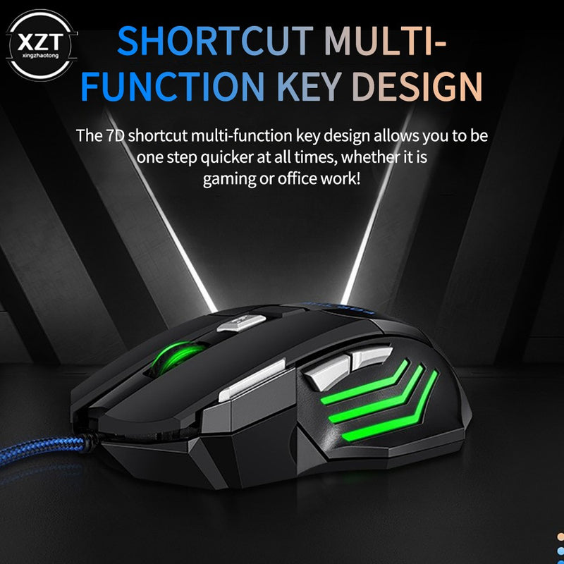 Mouse para jogos com fio profissional, 7 botões, 5500 dpi, led, óptico, usb, c