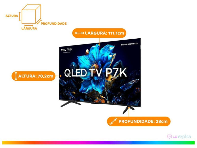 Smart TV 50&quot; TCL 4K UHD QLED 50P7K Google TV AiPQ Google Assistente 3 HDMI