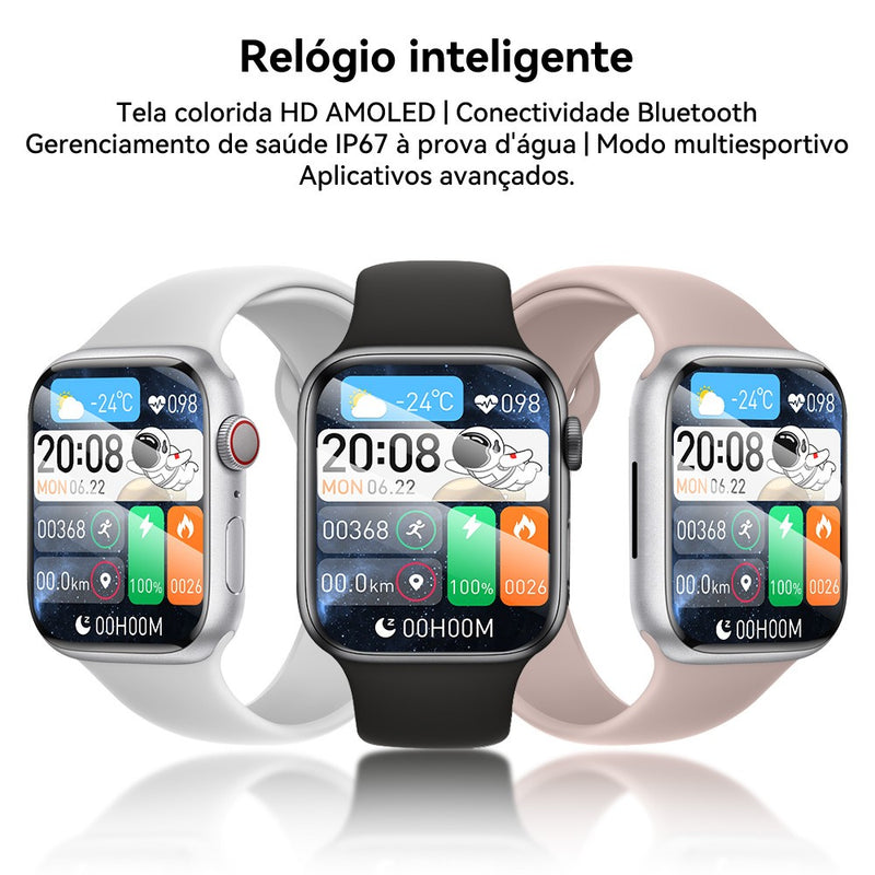Relógio inteligente série 9 amoled smartwatch masculino 2024 nfc gps rastreado