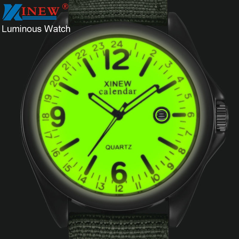 Xinew militar relógios masculinos moda fulgor luminoso relógio de quartzo cale