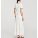 Elegante contraste feminino malha maxi vestido chique o pescoço manga curta bot