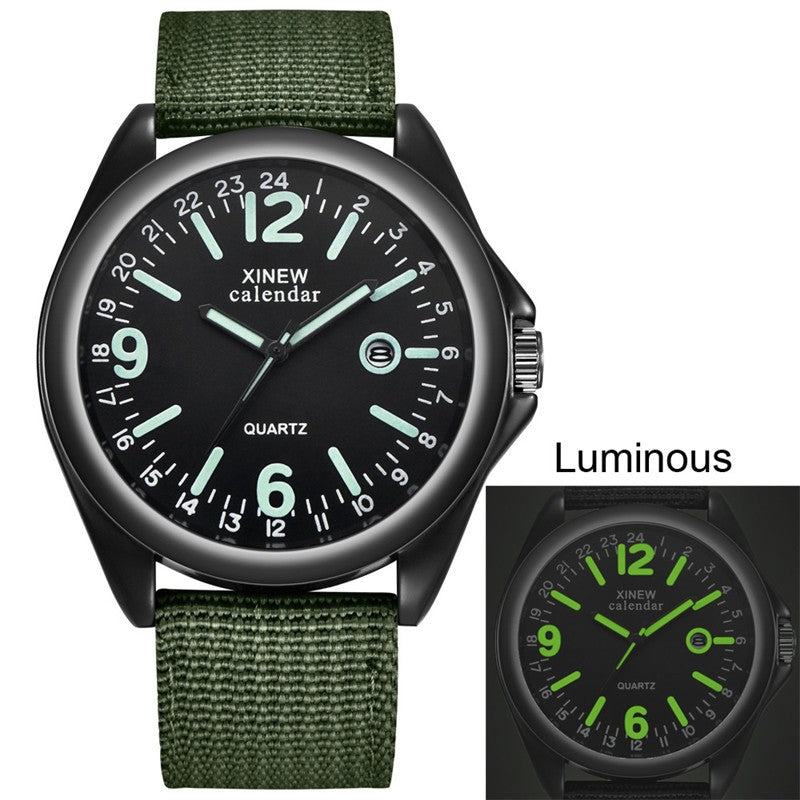 Xinew militar relógios masculinos moda fulgor luminoso relógio de quartzo cale