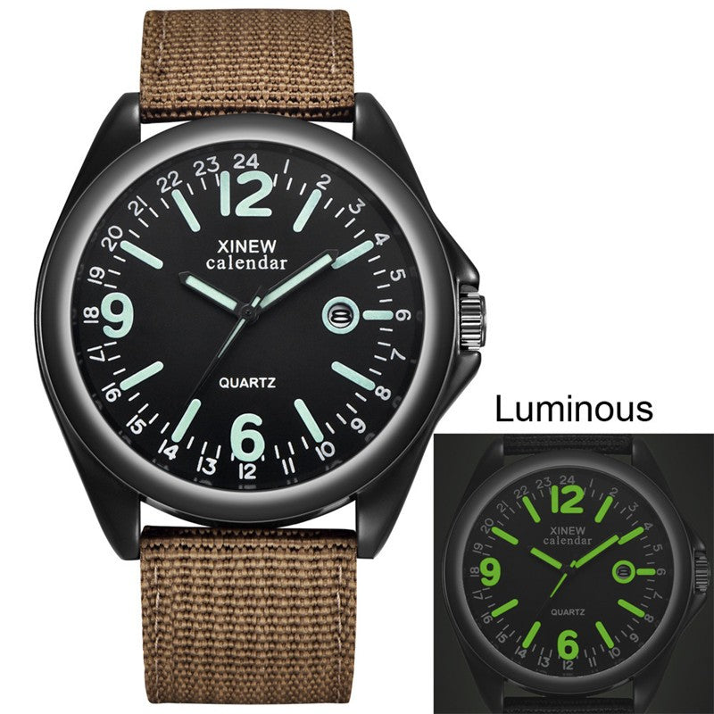 Xinew militar relógios masculinos moda fulgor luminoso relógio de quartzo cale