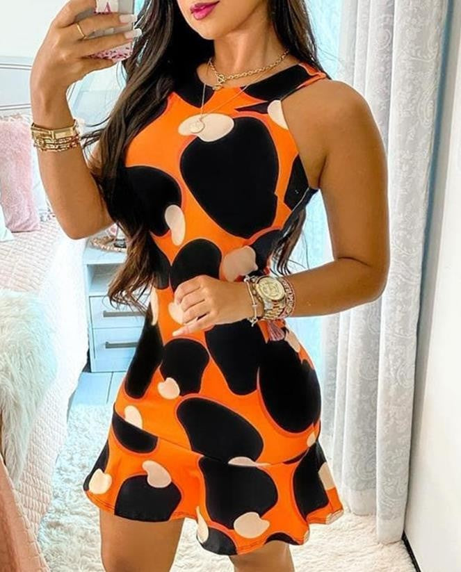 Vestidos femininos 2025 verão nova moda colorblock sem mangas em torno do pesco