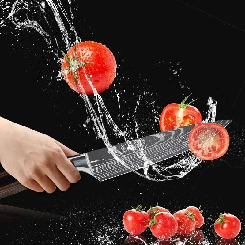 Laser damasco faca de cozinha cutelo carne frutas pão faca churrasco desossa fa