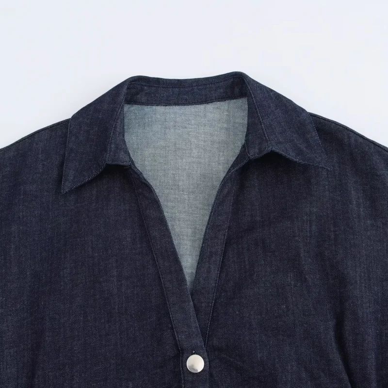 Primavera nova série 1975 denim midi vestido com lapela zíper lateral moda rug