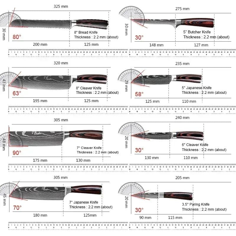 Laser damasco faca de cozinha cutelo carne frutas pão faca churrasco desossa fa