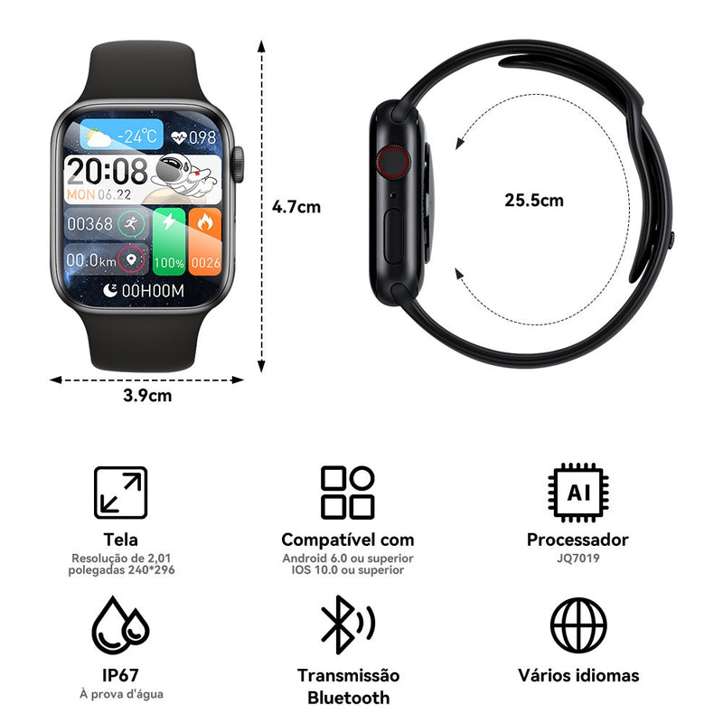 Relógio inteligente série 9 amoled smartwatch masculino 2024 nfc gps rastreado