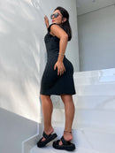 Vestido feminino de algodão sem mangas, cor sólida, alta elasticidade, vestido