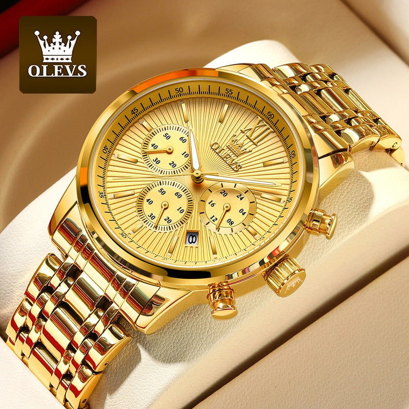 OLEVS-Relógio de pulso de luxo masculino, aço inoxidável, impermeável, lumin