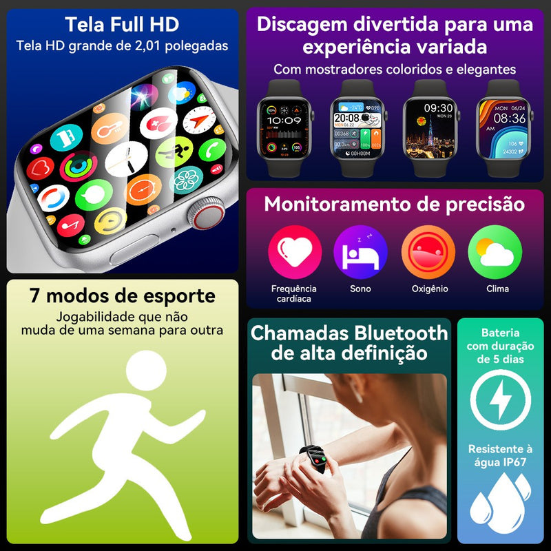 Relógio inteligente série 9 amoled smartwatch masculino 2024 nfc gps rastreado