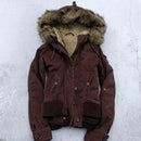 Jaqueta bomber feminina forrada de pele American Vintage Y2K, casaco marrom com