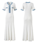 Elegante contraste feminino malha maxi vestido chique o pescoço manga curta bot