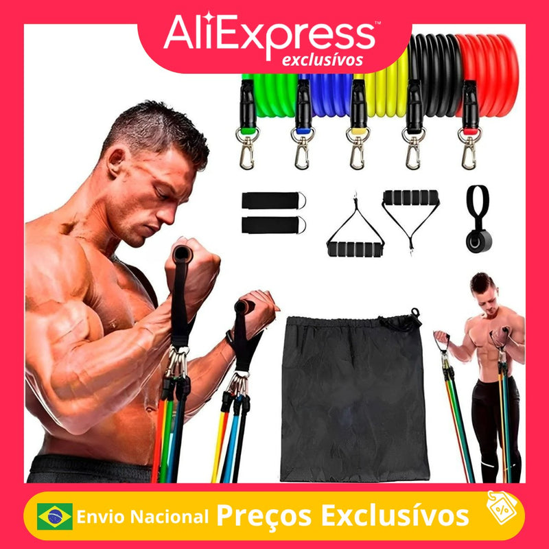 Kit 11 Elásticos Extensores Treino Funcional Academia Em Casa Ginastica Muscula