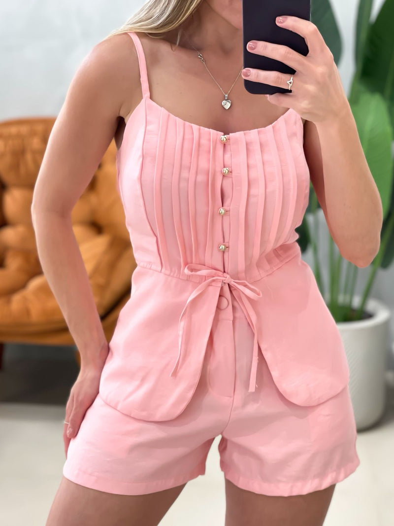 Conjunto em Alfaiataria Marrant Shorts e Blusa de Alça com Botões Andreia Ref.